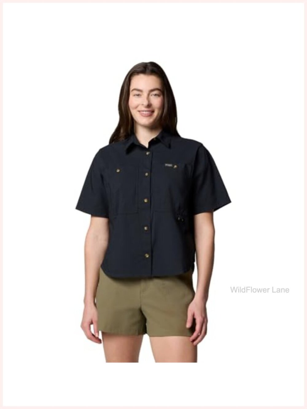 Columbia Brea Falls Woven Short Sleeve Blouse Cotton Nylon Blend Relaxed Fit